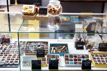 showcase with chocolate