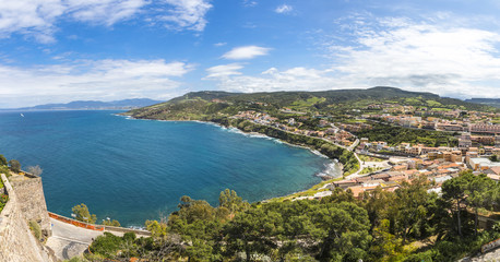 Obraz premium Panorama of North coast of Sardinia island, Italy. Picturesque view from Castelsardo old town