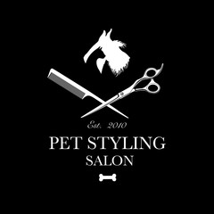 Logo for pet hair salon, styling and grooming shop, pet store for dogs and cats. Vector illustration