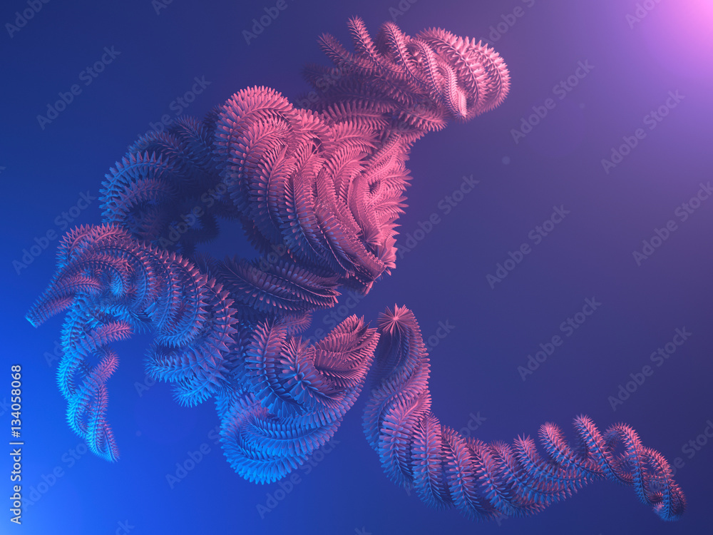 Poster Abstract futuristic shape in blue space. 3d rendering