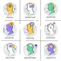 Creativity Think New Idea Brainstorm Creative Process Business Workflow Approve Icon Set Vector Illustration