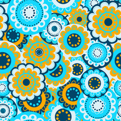 Abstract flowers in seamless pattern