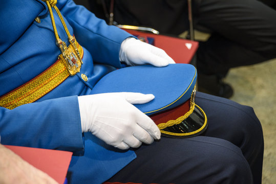blue ceremonial military uniform