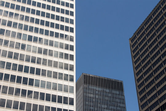 Financial Buildings stretch up to the blue sky