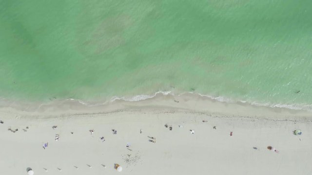 Miami South Beach Above Overhead View Flying Towards Atlantic Ocean Coastal Waters