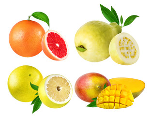   grapefruit, guava, pomelo, mango isolated on the white