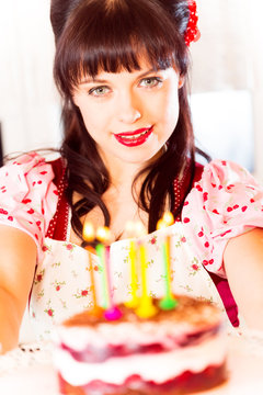 Vintage Girl With Birthday Cake