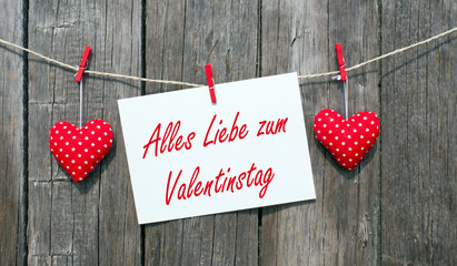 Alles Liebe zum Valentinstag, Grußkarte mit Herzen und Text
