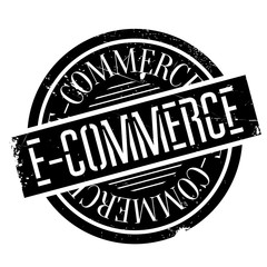 E-Commerce rubber stamp. Grunge design with dust scratches. Effects can be easily removed for a clean, crisp look. Color is easily changed.