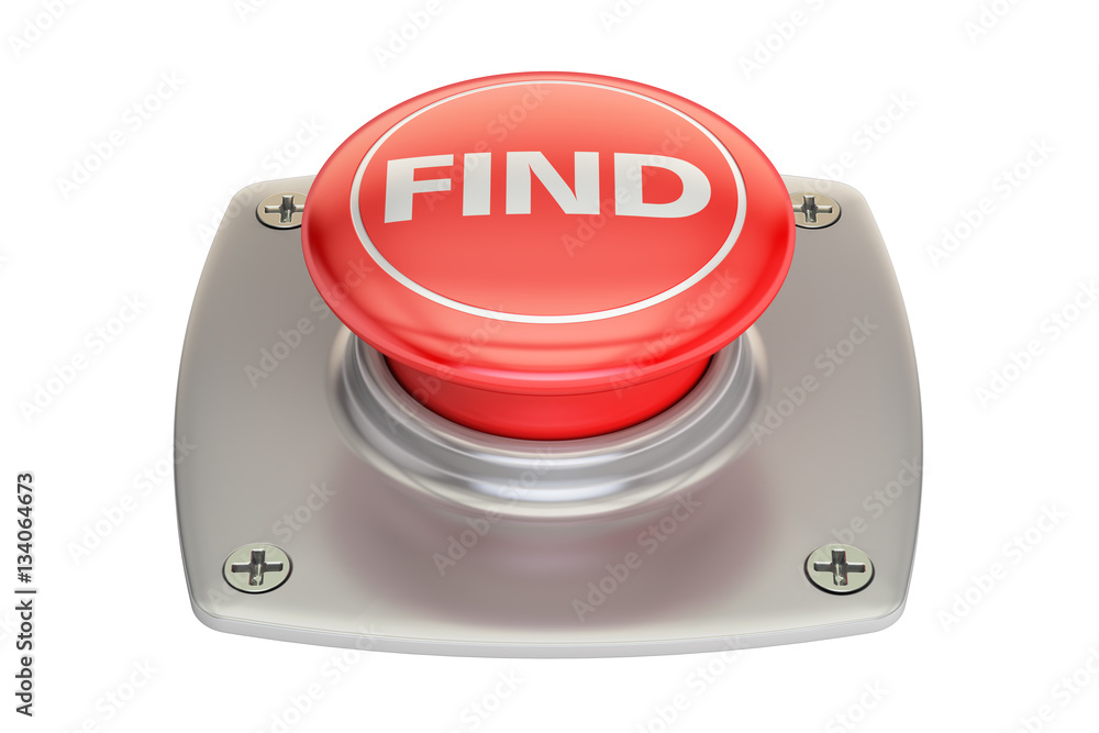 Poster find red button, 3d rendering
