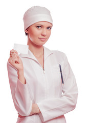Nurse holding business card