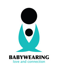 Obraz premium Vector Black and Blue Babywearing Symbol With Parent Carrying Baby In a Sling. Icon Style. Love, connection concept.
