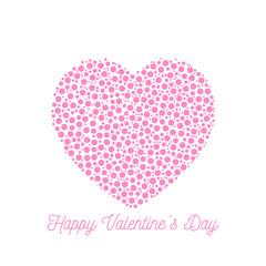 Happy Valentines Day - elegant graphic design card with pink dotted heart and calligraphic script label on white background.