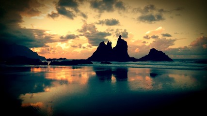 Tenerife, sunset with a beautiful colorful sky at the sea shore