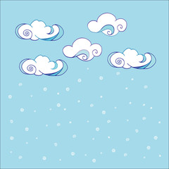 Doodle Hand Drawn Vector by Clouds. Abstract Cloud Background.