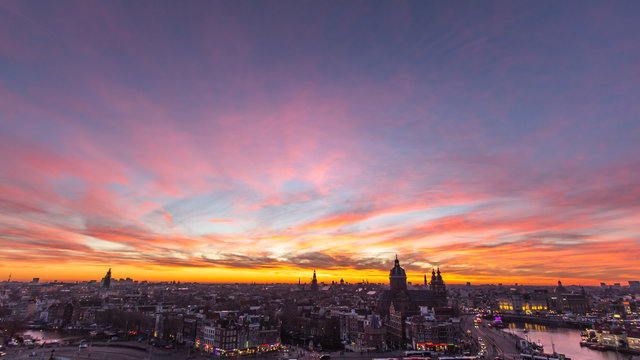 Amsterdam skyline sunset