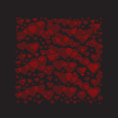 Red frame consists of hearts on a dark background. Heart square frame for Valentines Day. Vector romantic background