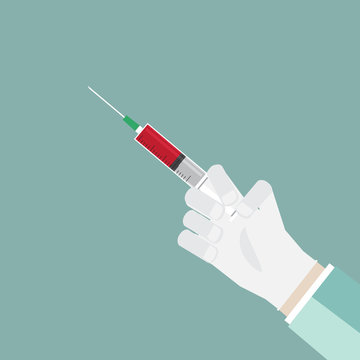 hand holding syringe with red liquid clip art preview