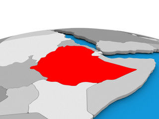 Fototapeta premium Ethiopia on globe in red