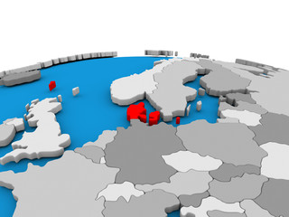 Denmark on globe in red