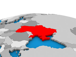 Ukraine on globe in red