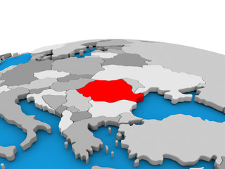 Romania on globe in red