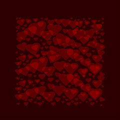 Frame consists of hearts on a red background. Heart square frame for Valentines Day. Vector romantic background