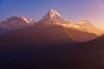 View of Annapurna at Sunrise from Poon Hill, Nepal.