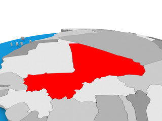 Mali on globe in red
