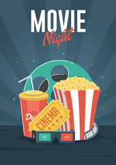 Movie Night. Can be used for flyer, poster, banner, ad, and website background.