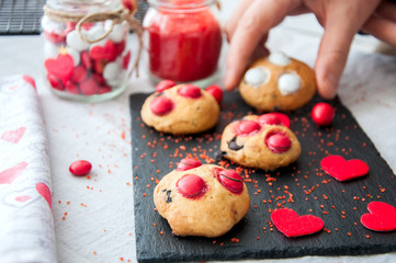 Naklejka na ściany i meble Homemade shortbread cookies with red candies
