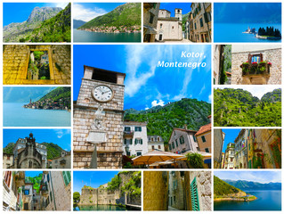 The collage from images of Kotor in a beautiful summer day