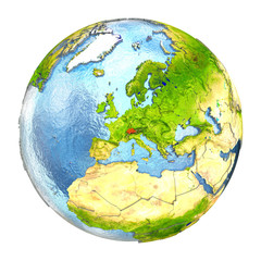 Switzerland in red on full Earth