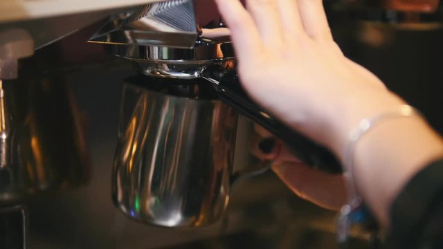 Coffee machine - drinking is poured into a cup of, cafe