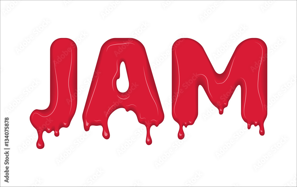Fototapete vector word made of flowing jam. letters with blots, drops, splashes and blobs. glossy typeface. tex