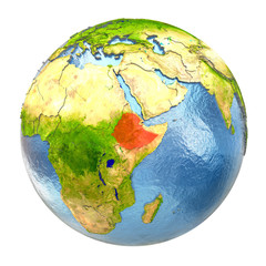 Ethiopia in red on full Earth