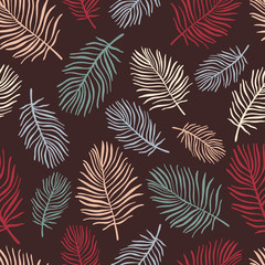 Seamless pattern with colored leaves. Forest background.