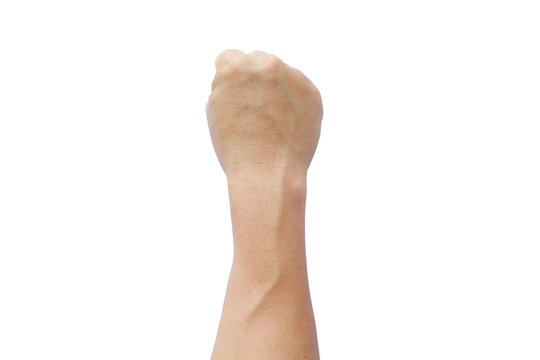Punch fist of a man, Hand with clenched a fist isolated on white background.