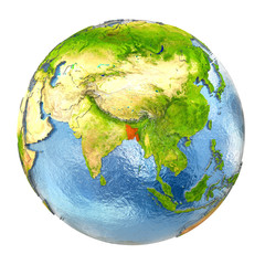 Bangladesh in red on full Earth
