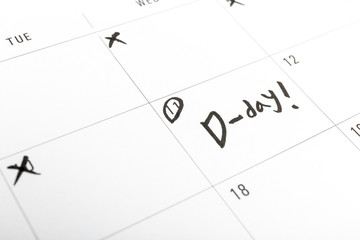 Closeup of numbers on calendar black d-day.