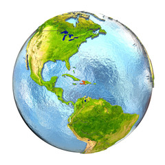 Haiti in red on full Earth