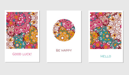 Vintage cards with Floral mandala pattern and ornaments.
