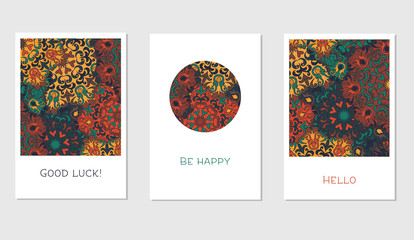 Vintage cards with Floral mandala pattern and ornaments.