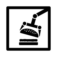 Fast food robotic automation with hamburger and robot arm flat icon for apps and websites