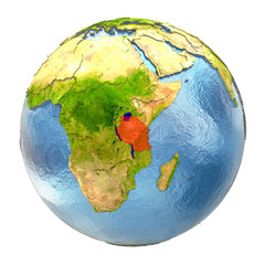 Tanzania in red on full Earth