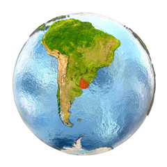 Fototapeta premium Uruguay in red on full Earth