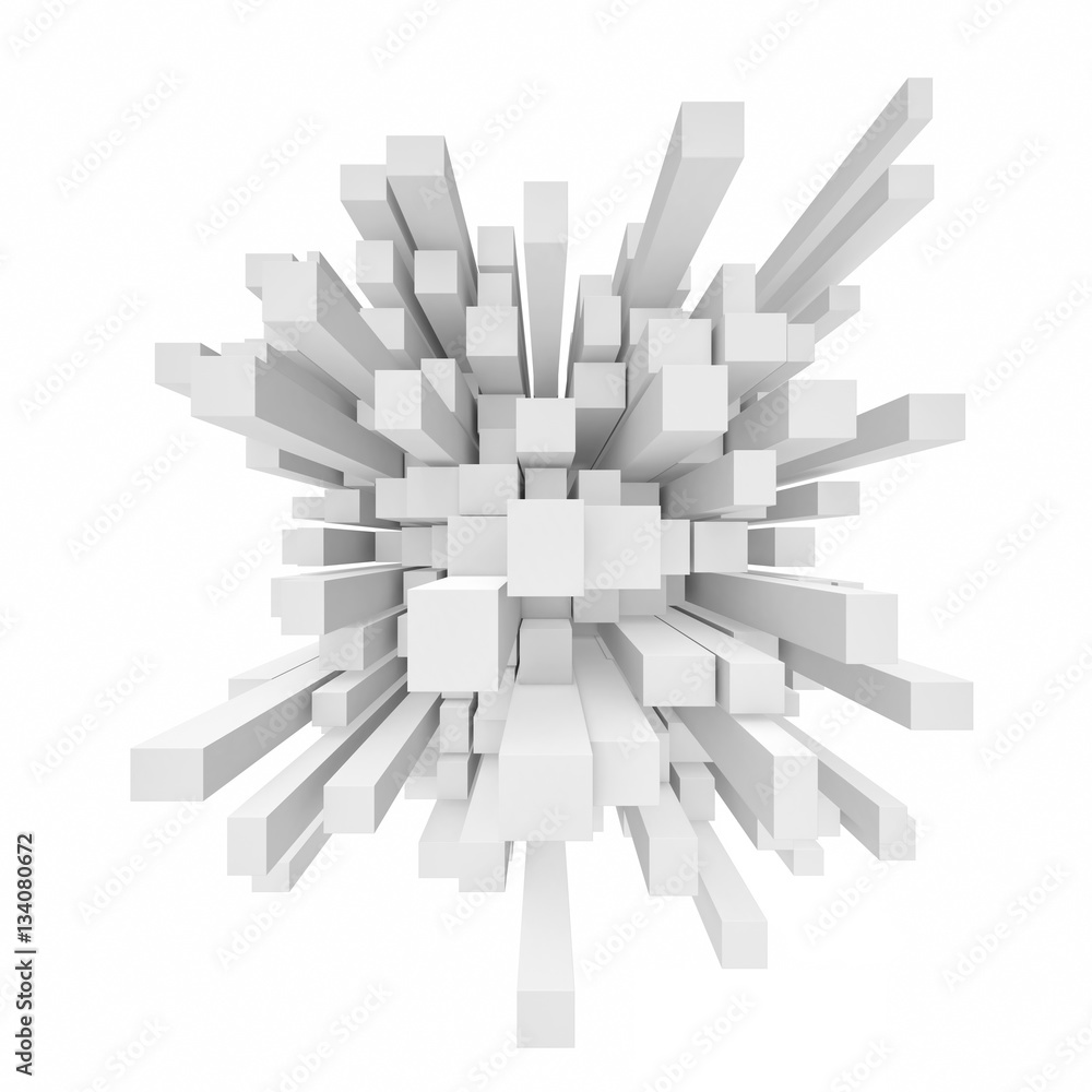 Poster rendering of abstract cube mosaic in perspective on white background.