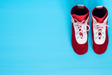 two shoes to fight standing on a blue background in the right corner