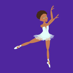 Cute little ballerina. Character of Ballet African American girl. Isolated Vector illustration eps 10
