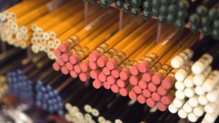 Lots of yellow pencils, stationery, a stationery store.